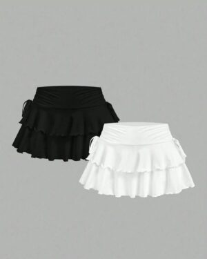 Custom Women’s Layered Ruffle Tennis Skirt with Side Drawstrings – OEM/ODM Activewear Manufacturer
