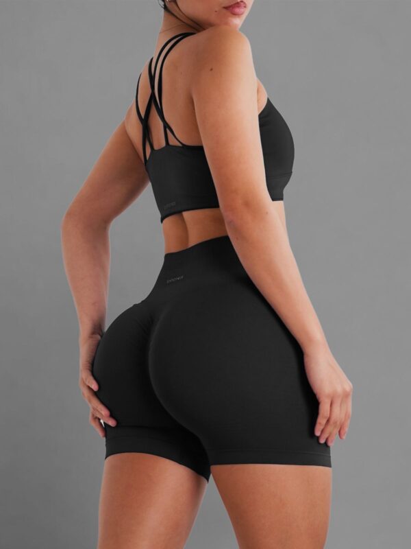 Custom Black Strappy Back Sports Bra & High-Waist Biker Shorts Set – OEM/ODM Activewear Manufacturer
