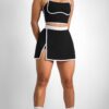 Custom Black Sports Bra & Side-Slit Skirt Set with White Trim – OEM/ODM Activewear Manufacturer