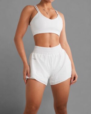 Custom Strappy Back Sports Bra & Loose-Fit Workout Shorts Set – OEM/ODM Activewear Manufacturer