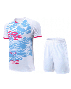 Custom Soccer Jersey Set – White Blue Pink Pattern Team Uniform