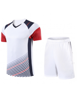 Custom Soccer Jersey Set – White with Red and Navy Striped Design