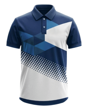 Custom Polo Shirt – Navy Blue and White Geometric Design
