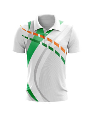Custom Sports Polo Shirt – White with Green & Orange Accents