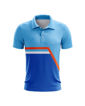 Custom Polo Sports Shirt – Blue with Orange & White Stripes