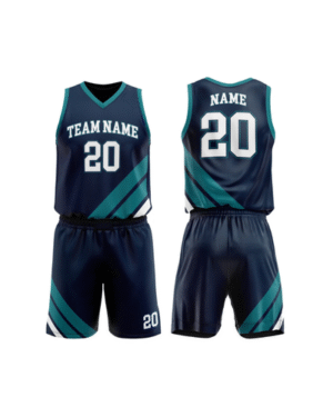 Custom Sleeveless Jersey Set – Navy Blue with Teal & White Stripes