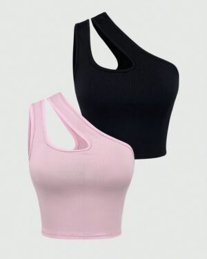 Custom Women’s Asymmetric Wide Strap Crop Top – OEM/ODM Fashion & Activewear
