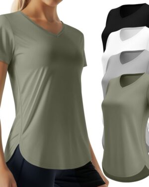 Women’s V-Neck Short Sleeve Activewear T-Shirts – OEM/ODM Sports Tops for Fitness & Everyday Wear