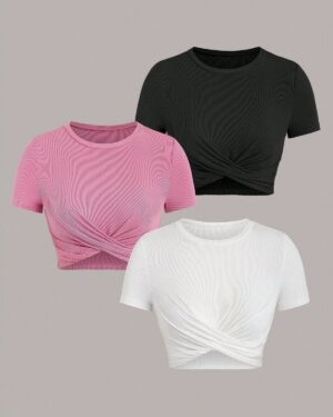 Custom Women’s Round Neck Short Sleeve Crop Top with Crossed Hem – OEM/ODM Activewear Manufacturer