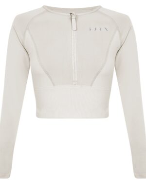 Custom Women’s Long Sleeve Round Neck Crop Top – Front Big Zipper | OEM/ODM Activewear