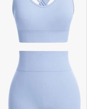 Custom Women’s Seamless Workout Set – Strappy Sports Bra & High-Waist Biker Shorts OEM/ODM