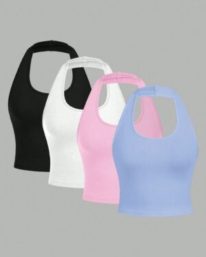 Custom Women’s Halter Neck Sleeveless Crop Top – OEM/ODM Activewear & Casualwear
