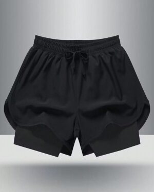 Customizable Men’s Black 2-in-1 Training Shorts – Dual Layer Sports & Running Shorts