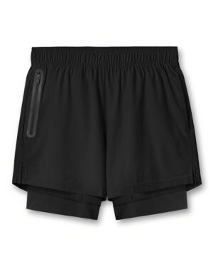 Customizable Men’s Black 2-in-1 Running Shorts with Zipper Pocket – Training & Sportswear