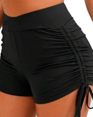 Customizable Women’s Black Side-Ruched High-Waist Shorts – Activewear & Dance Shorts