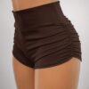 Customizable Women’s High-Waist Brown Ruched Shorts – OEM/ODM Activewear Manufacturer
