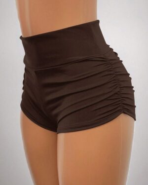 Customizable Women’s High-Waist Brown Ruched Shorts – OEM/ODM Activewear Manufacturer