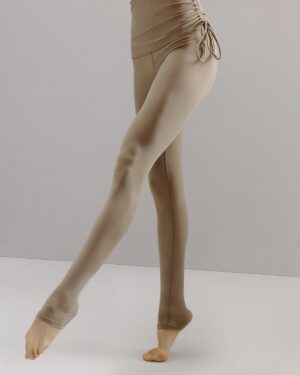 Custom Women’s Beige High-Waist Footed Leggings with Side Ruched Waist – OEM/ODM Activewear Manufacturer