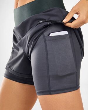 Custom Women’s 2-in-1 Gray Pocket Sports Shorts – OEM/ODM Activewear Manufacturer