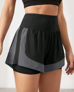 Custom Women’s 2-in-1 Black & Gray Mesh Sports Shorts – OEM/ODM Activewear Manufacturer