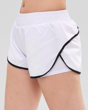 Custom Women’s 2-in-1 White Sports Shorts with Black Trim – OEM/ODM Activewear Manufacturer