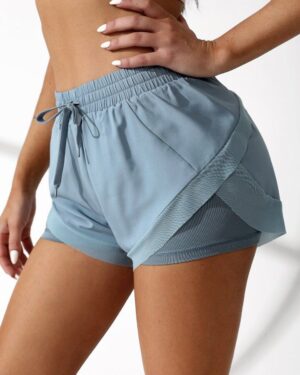 Custom Women’s 2-in-1 Blue Drawstring Sports Shorts – OEM/ODM Activewear Manufacturer