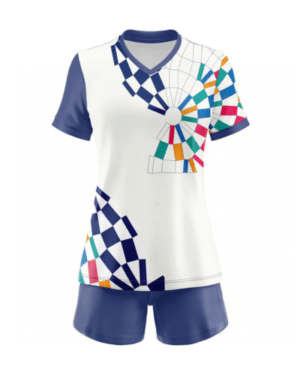 Custom Women’s Soccer Uniform – Short-Sleeve Jersey & Shorts Set – Colorful Geometric Design – OEM/ODM Teamwear